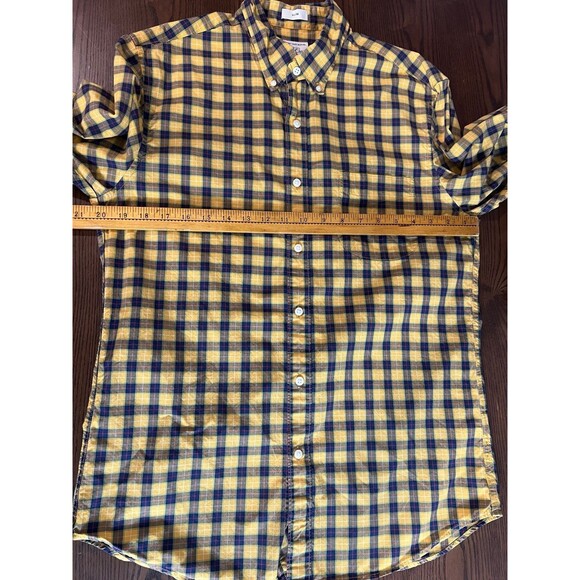 J.Crew Secret Wash Shirt Men’s Medium Slim – Yellow Navy Plaid 100% Cotton - Picture 5 of 8